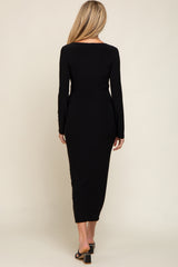 Black Square Neck Fitted Long Sleeve Maternity Maxi Dress