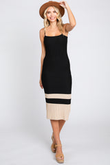 Black Colorblock Knit Maternity Fitted Midi Dress