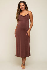 Brown Cowl Neck Maternity Midi Dress