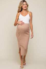 Beige Ribbed Braided Side Maternity Midi Skirt