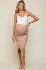 Beige Ribbed Braided Side Maternity Midi Skirt