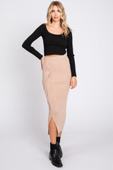 Beige Ribbed Braided Side Maternity Midi Skirt