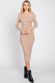 Mocha Ribbed Open Back Midi Dress