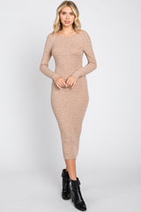 Mocha Ribbed Open Back Maternity Midi Dress