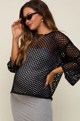 Black Open Knit Bell Sleeve Maternity Sweater