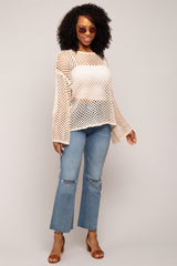 Beige Open Knit Bell Sleeve Sweater