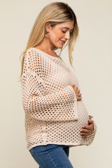 Beige Open Knit Bell Sleeve Maternity Sweater