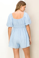 Blue Short Sleeve Romper