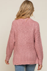 Mauve Chunky Knit Button V-Neck Maternity Sweater