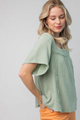 Sage Washed Cotton Gauze Top