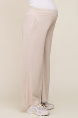 Beige Soft Fleece Wide Leg Maternity Lounge Pants