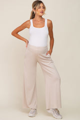 Beige Soft Fleece Wide Leg Maternity Lounge Pants