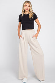 Beige Soft Fleece Wide Leg Lounge Pants