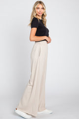 Beige Soft Fleece Wide Leg Lounge Pants