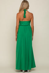 Green Front Knot Halter Maternity Maxi Dress