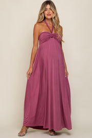 Mauve Front Knot Halter Maternity Maxi Dress