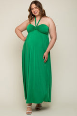 Green Front Knot Halter Maternity Plus Maxi Dress