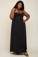 Black Front Knot Halter Plus Maxi Dress