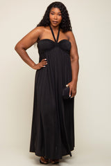 Black Front Knot Halter Plus Maxi Dress