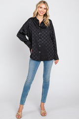 Black Checkered Satin Button Up Top