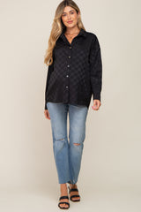 Black Checkered Satin Button Up Maternity Top