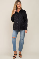 Black Checkered Satin Button Up Maternity Top