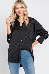 Black Checkered Satin Button Up Maternity Top