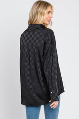 Black Checkered Satin Button Up Top