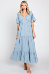 Light Blue Denim Tiered Midi Dress