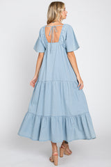 Light Blue Denim Tiered Midi Dress