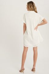 Ivory Button Up Shirt Dress With Pocket