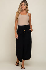 Black Drawstring Wide Leg Maternity Pants