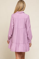 Lavender Button Up Tiered Long Sleeve Maternity Dress