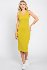 Lime Ribbed Fitted Maternity Midi Dress