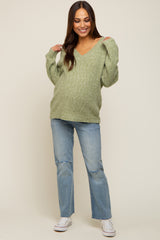 Olive V-Neck Relaxed Fit Maternity Sweater