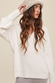 Cream V-Neck Relaxed Fit Sweater