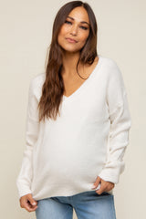 Cream V-Neck Relaxed Fit Maternity Sweater