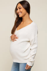 Cream V-Neck Relaxed Fit Maternity Sweater