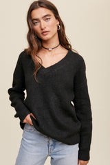 Black V-Neck Relaxed Fit Sweater