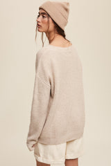 Taupe V-Neck Relaxed Fit Sweater