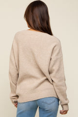 Taupe V-Neck Relaxed Fit Maternity Sweater