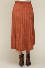 Rust Suede Pleated Maternity Midi Skirt