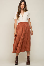 Rust Suede Pleated Maternity Midi Skirt