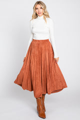 Rust Suede Pleated Maternity Midi Skirt