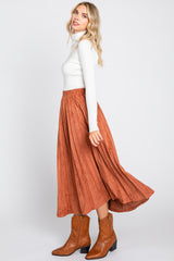 Rust Suede Pleated Midi Skirt