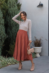 Rust Suede Pleated Maternity Midi Skirt