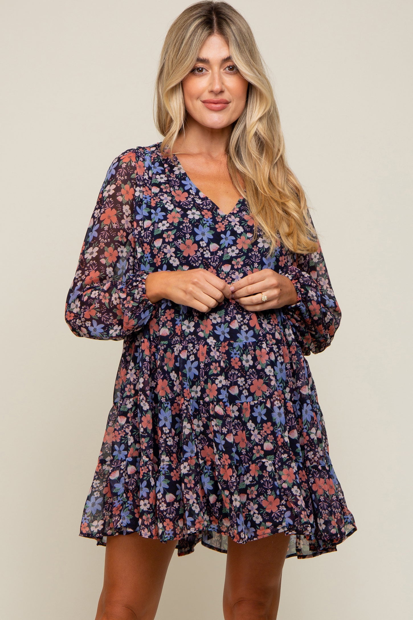 PinkBlush Navy Floral Fitted Maternity Dress