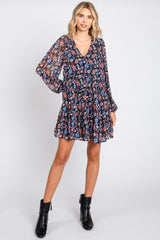 Navy Floral Chiffon Maternity Mini Dress