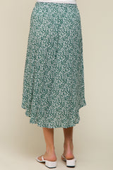 Green Floral Button Accent Maternity Midi Skirt