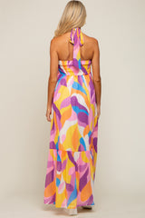 Yellow Printed Halter Maternity Maxi Dress